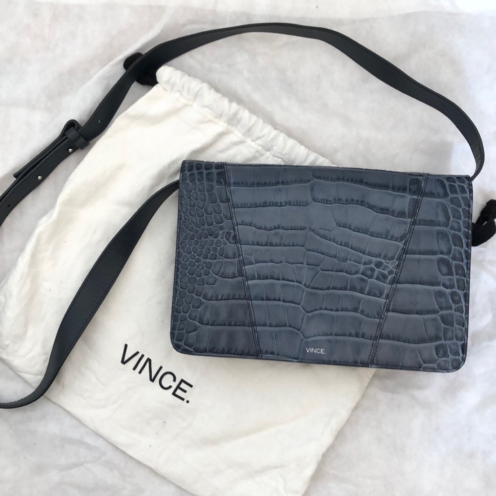Vince Medium Croc-Embossed Shoulder Bag